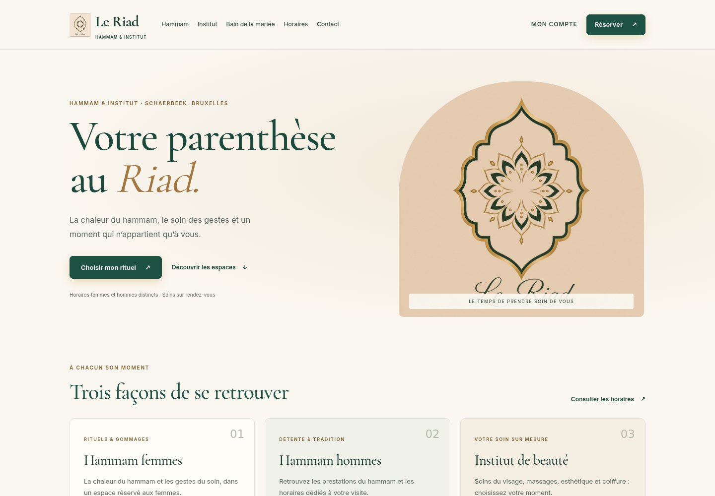 Page d’accueil réelle du Riad, hammam et institut de beauté